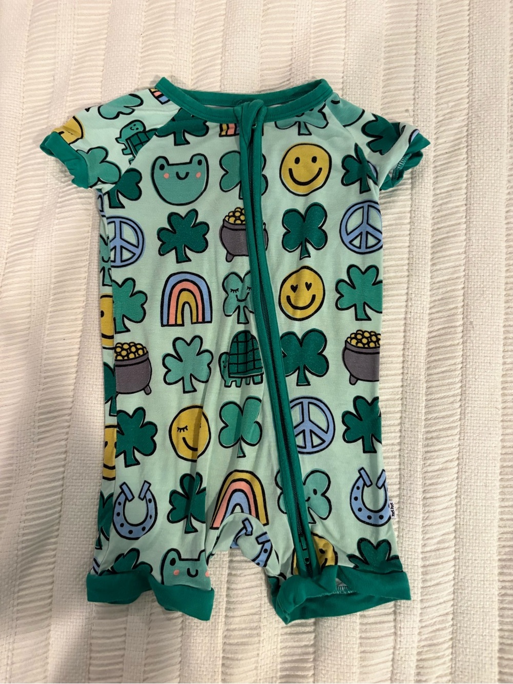 Little Sleepies Mint Green Shamrock & Rainbow Short-Sleeve One-Piece